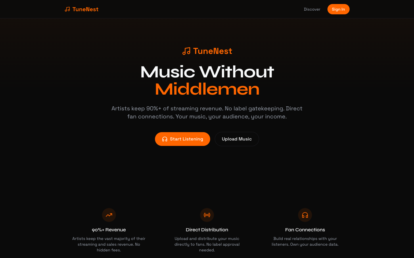 TuneNest Landing Page